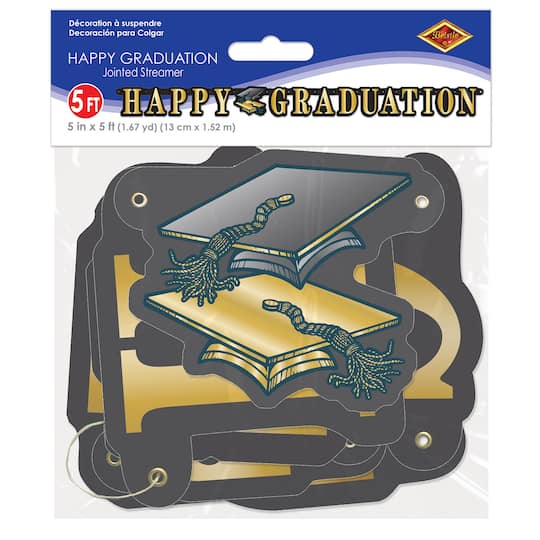 Beistle 5ft. Black & Gold Happy Graduation Streamers, 2ct.